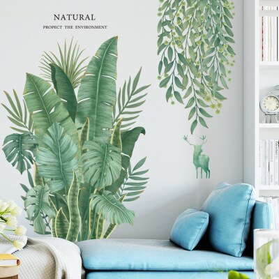 Stickers muraux imprimés de plantes tropicales vertes, décoration à motif de forêt de style nordique_2