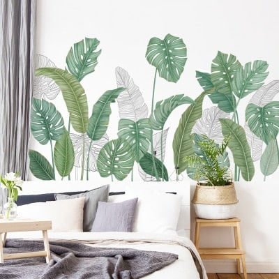 Stickers muraux imprimés de plantes tropicales vertes, décoration à motif de forêt de style nordique_8