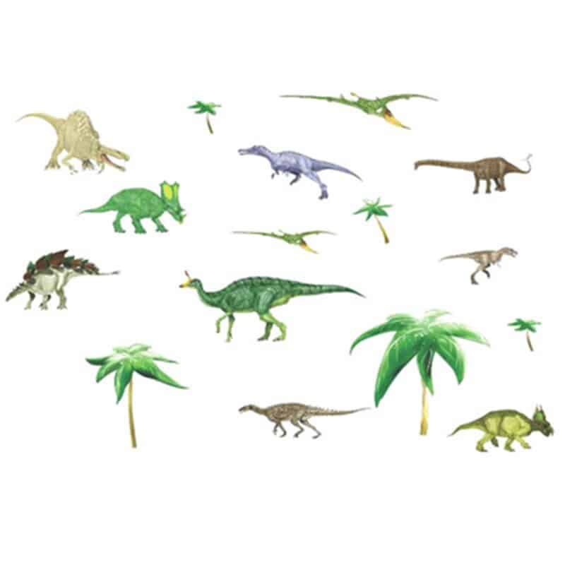 Stickers muraux imprimés de plantes tropicales vertes, décoration à motif de forêt de style nordique Dinosaures