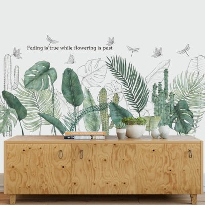 Stickers muraux imprimés de plantes tropicales vertes, décoration à motif de forêt de style nordique Hirondelle