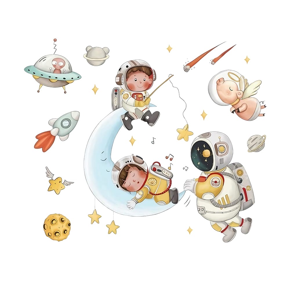 Stickers muraux bébés astronautes de l'espace et de la lune,  30x90cm*2pcs
