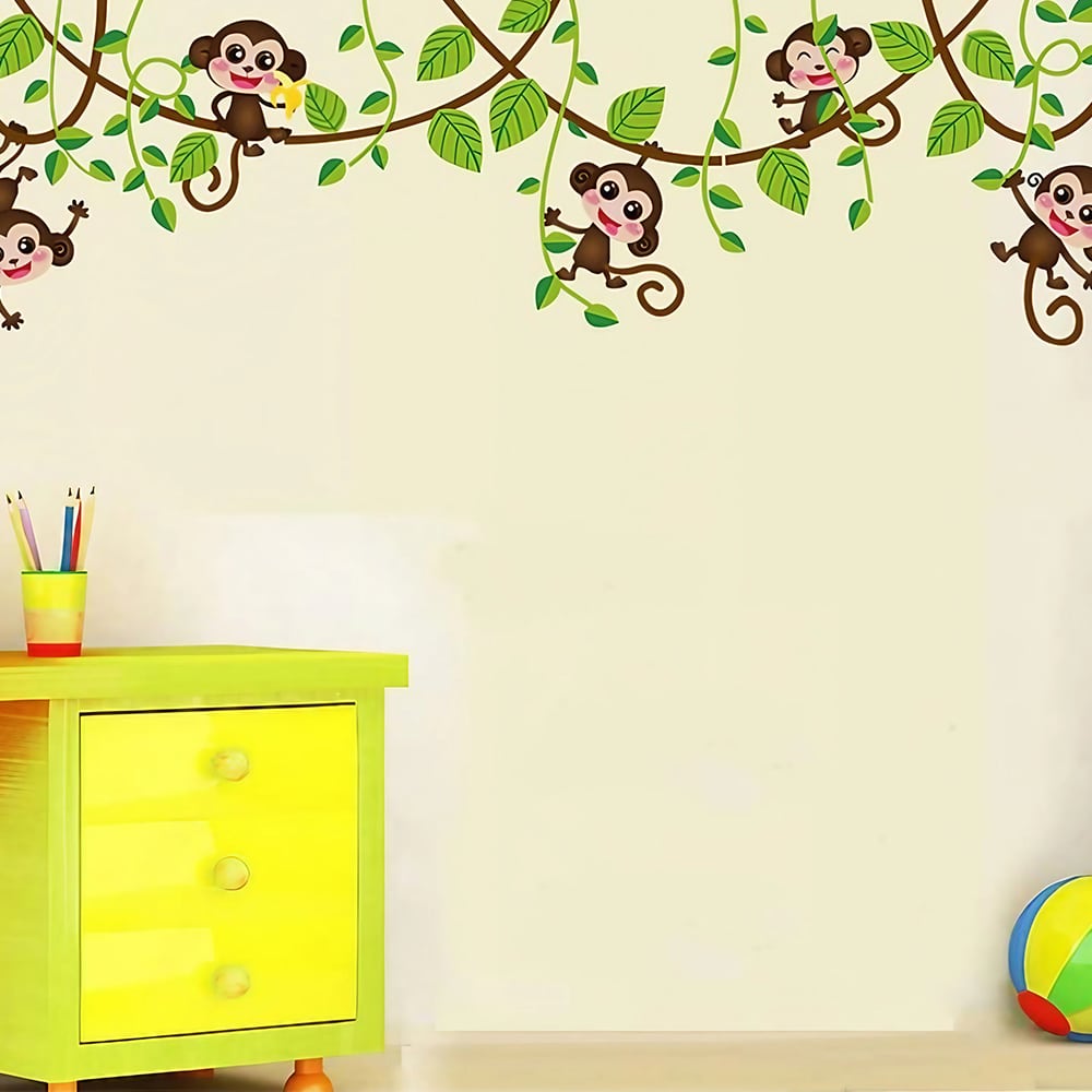 Stickers muraux petits singes pour chambre d'enfant garçons ou filles 150cm x 47cm
